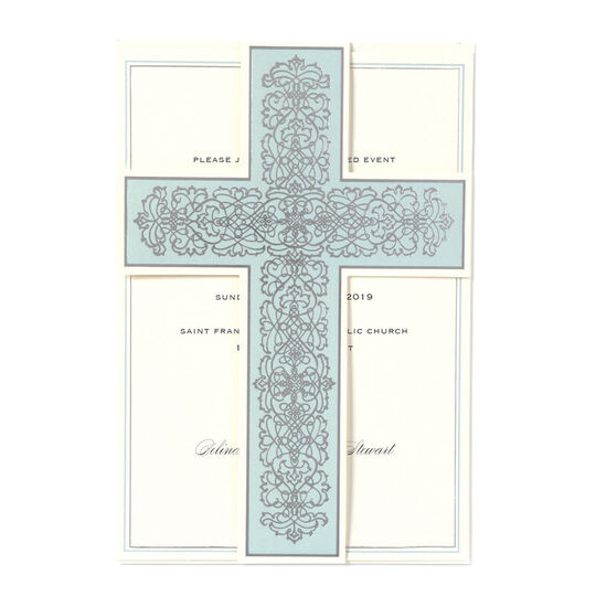 Blue Cross Die-Cut Pocket Invitations